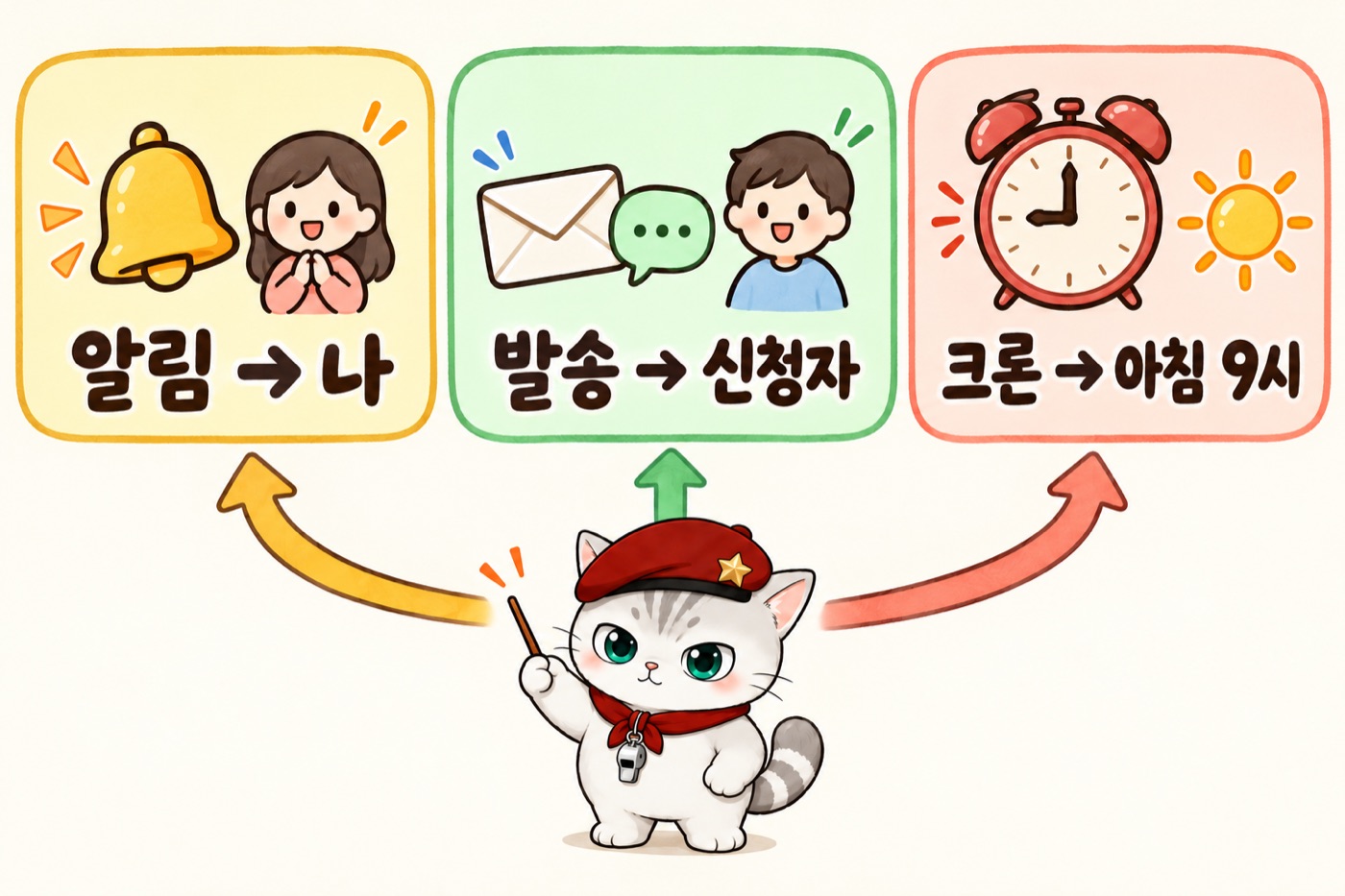 봇이 먼저 말 거는 세 갈래 — 알림·발송·크론