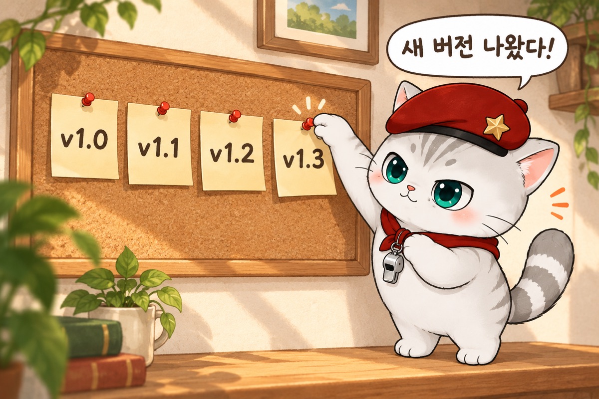 게시판에 새 쪽지를 붙이는 뽀야