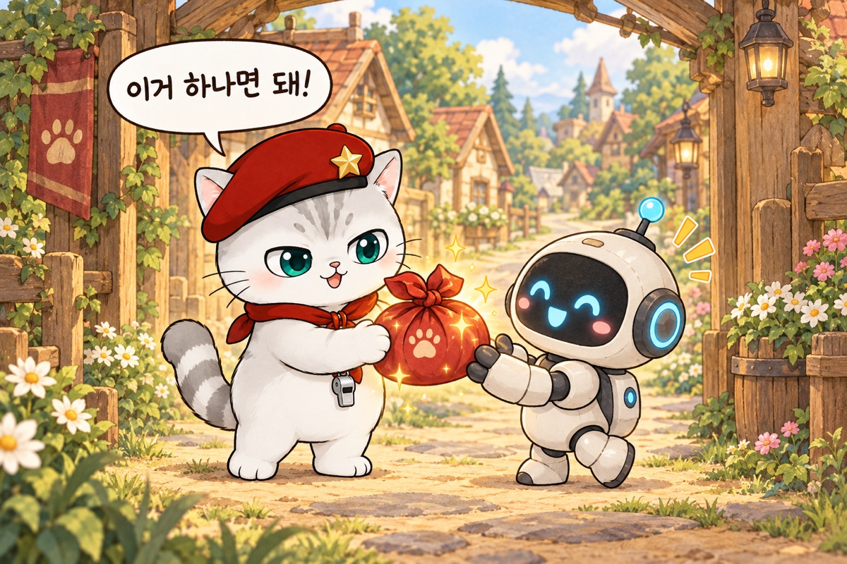 스킬 꾸러미를 건네주는 뽀야