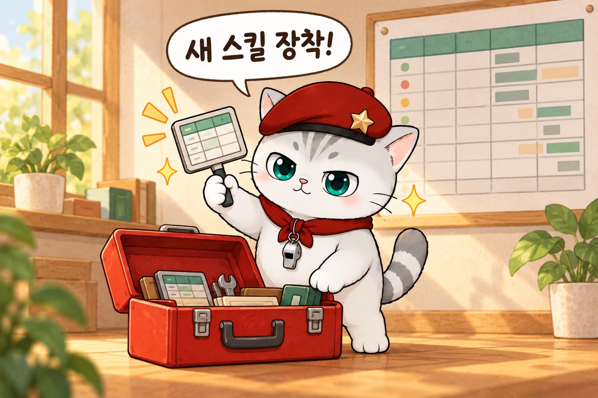 공구상자에서 새 스킬을 꺼내는 뽀야